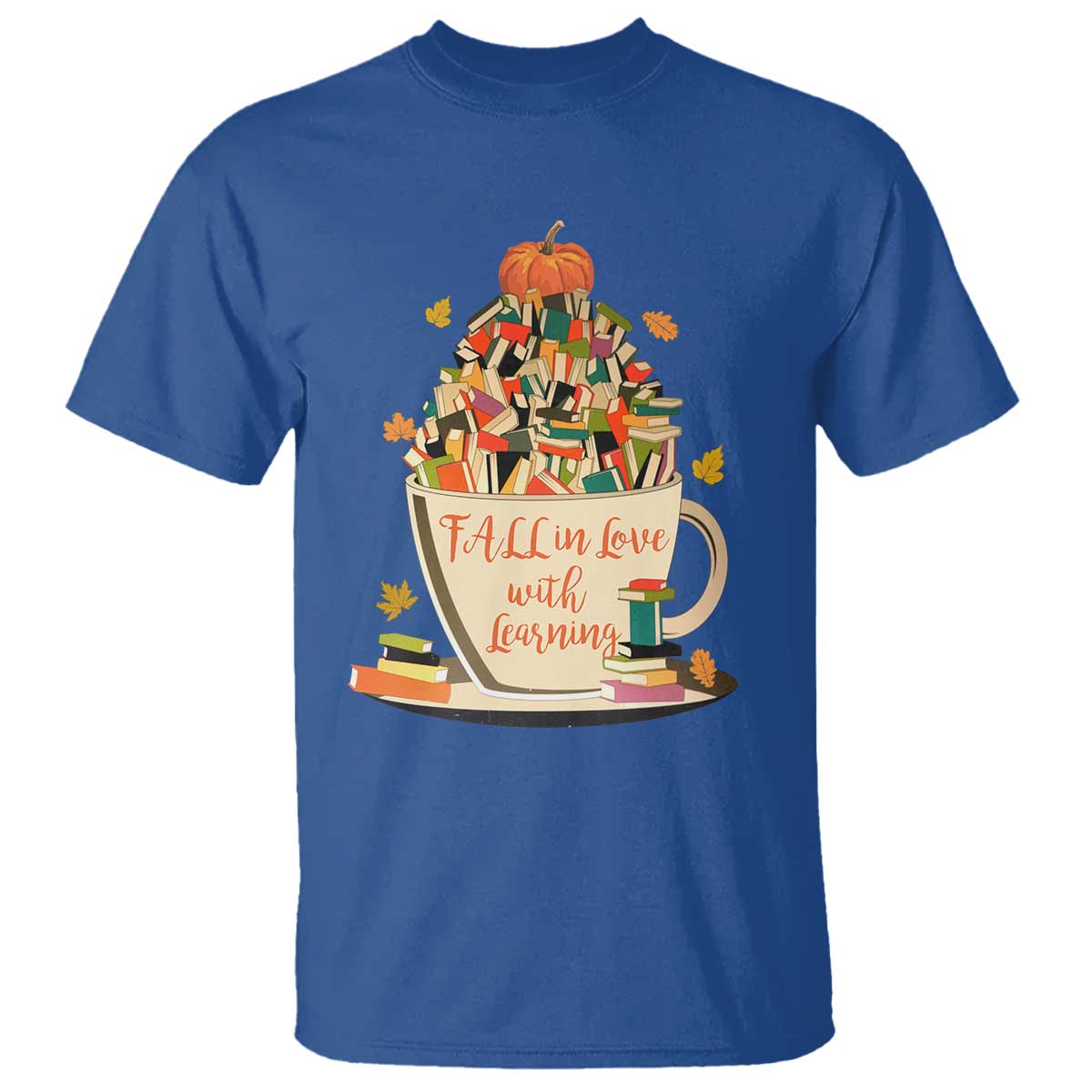 Funny Teacher T Shirt Fall In Love With Learning Autumn Pumpkin Reading Thanksgiving - Wonder Print Shop