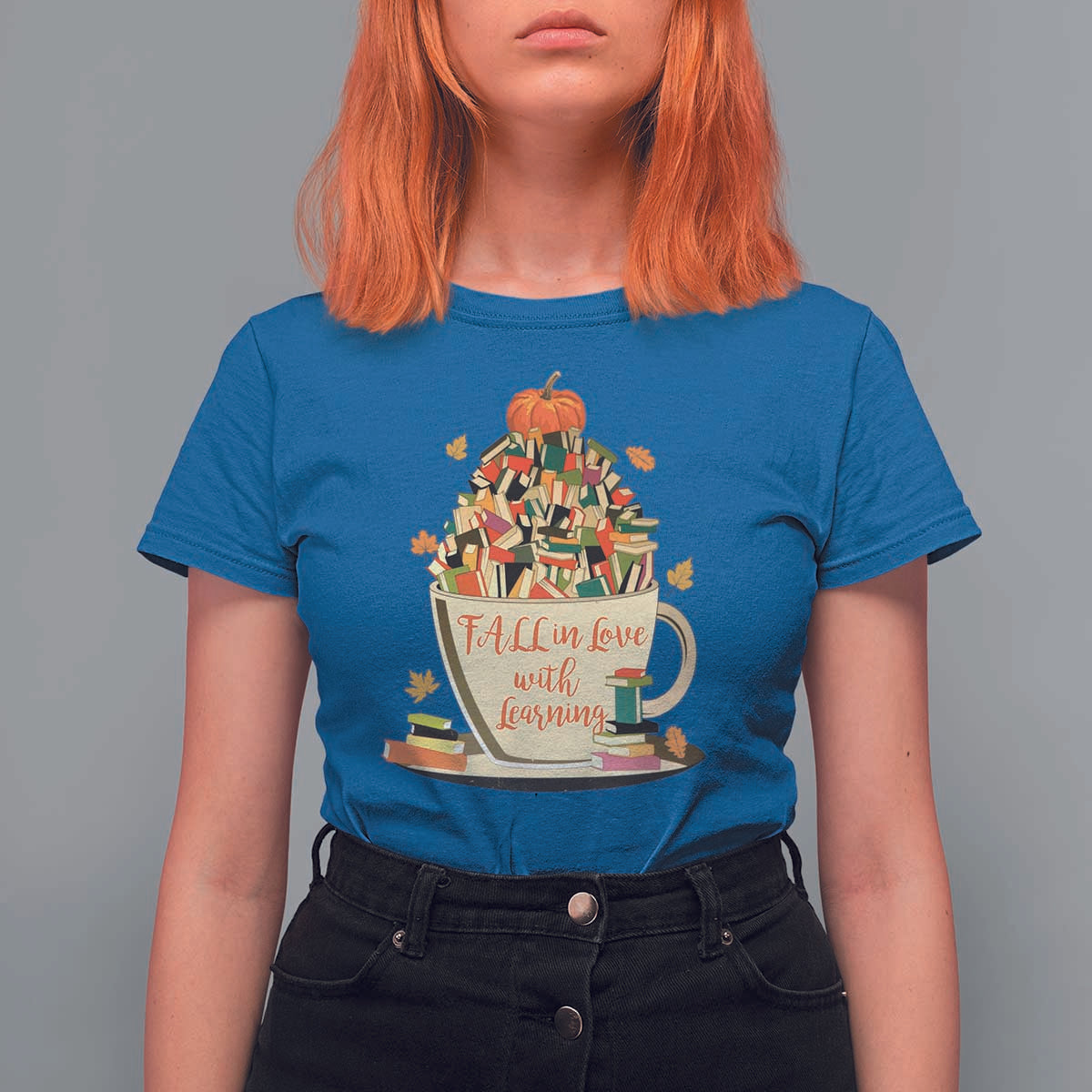 Funny Teacher T Shirt For Women Fall In Love With Learning Autumn Pumpkin Reading Thanksgiving - Wonder Print Shop