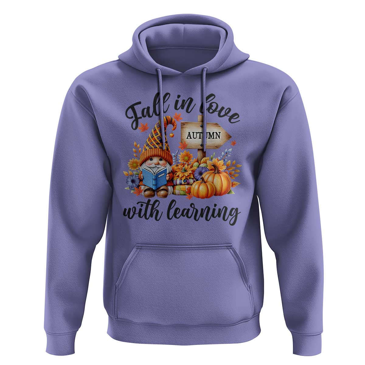 Funny Teacher Hoodie Fall In Love With Learning Autumn Pumpkin Reading Thanksgiving Gnome