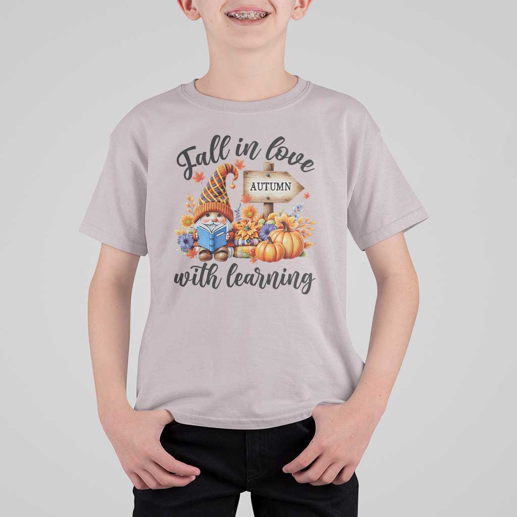 Funny Teacher T Shirt For Kid Fall In Love With Learning Autumn Pumpkin Reading Thanksgiving Gnome - Wonder Print Shop