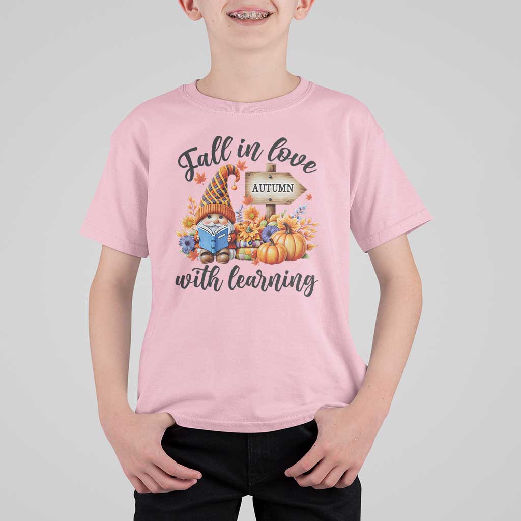 Funny Teacher T Shirt For Kid Fall In Love With Learning Autumn Pumpkin Reading Thanksgiving Gnome - Wonder Print Shop