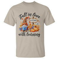 Funny Teacher T Shirt Fall In Love With Learning Autumn Pumpkin Reading Thanksgiving Gnome - Wonder Print Shop