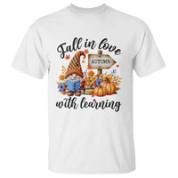 Funny Teacher T Shirt Fall In Love With Learning Autumn Pumpkin Reading Thanksgiving Gnome - Wonder Print Shop