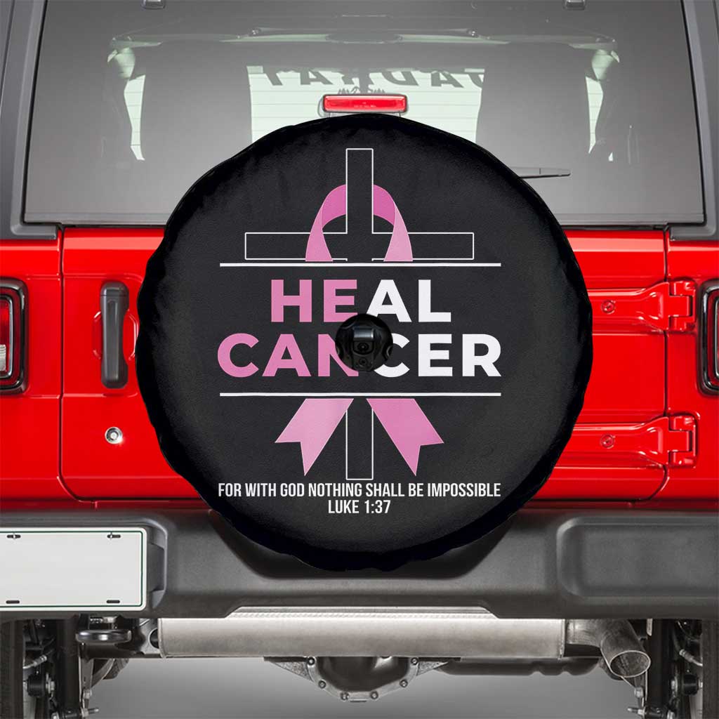 Male Breast Cancer Spare Tire Cover He Can Heal Cancer Christian Pink Ribbon - Wonder Print Shop