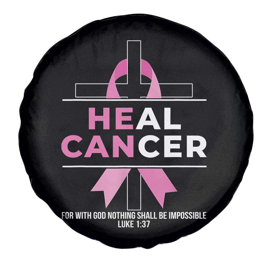 Male Breast Cancer Spare Tire Cover He Can Heal Cancer Christian Pink Ribbon - Wonder Print Shop