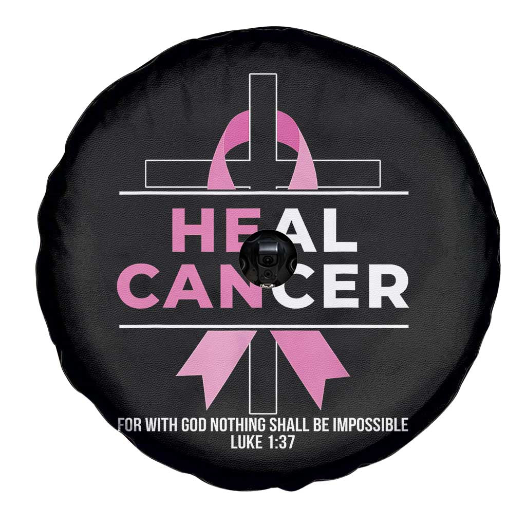 Male Breast Cancer Spare Tire Cover He Can Heal Cancer Christian Pink Ribbon - Wonder Print Shop