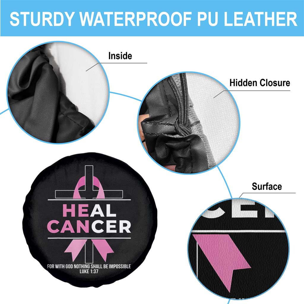 Male Breast Cancer Spare Tire Cover He Can Heal Cancer Christian Pink Ribbon - Wonder Print Shop