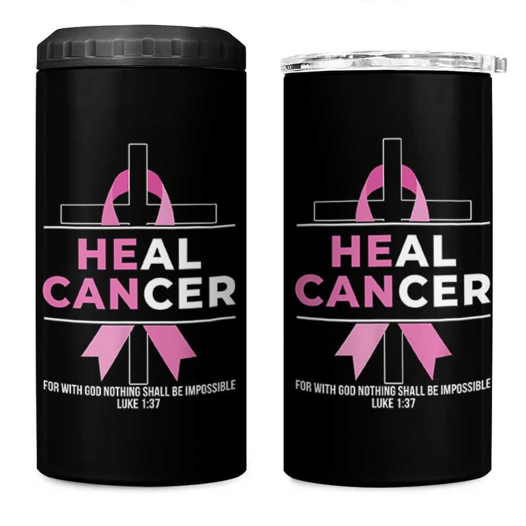 Male Breast Cancer 4 in 1 Can Cooler Tumbler He Can Heal Cancer Christian Pink Ribbon - Wonder Print Shop