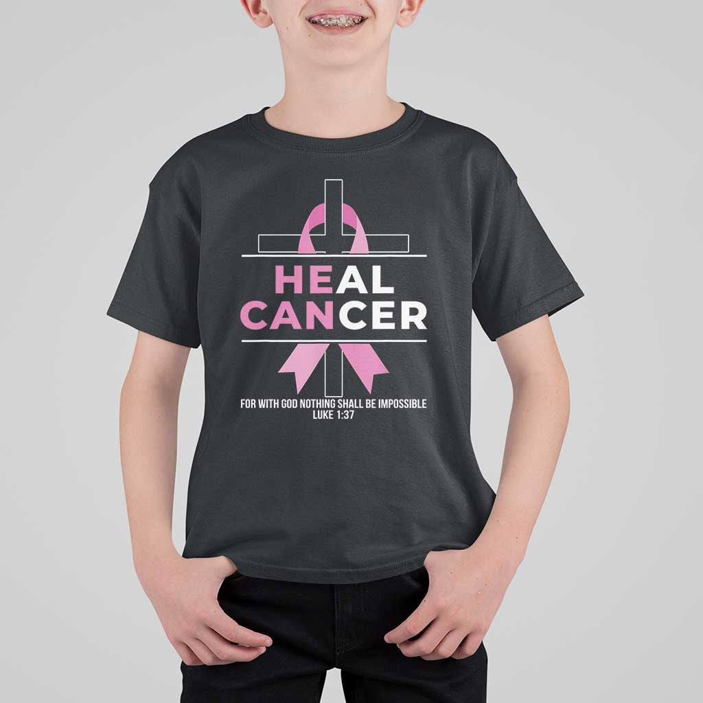 Male Breast Cancer T Shirt For Kid He Can Heal Cancer Christian Pink Ribbon - Wonder Print Shop