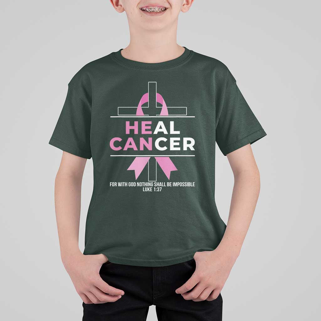 Male Breast Cancer T Shirt For Kid He Can Heal Cancer Christian Pink Ribbon - Wonder Print Shop