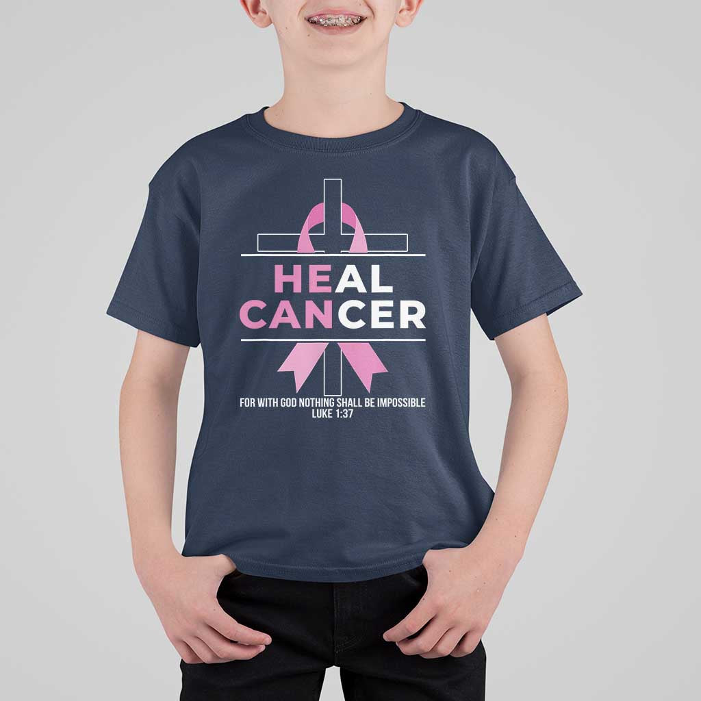 Male Breast Cancer T Shirt For Kid He Can Heal Cancer Christian Pink Ribbon - Wonder Print Shop