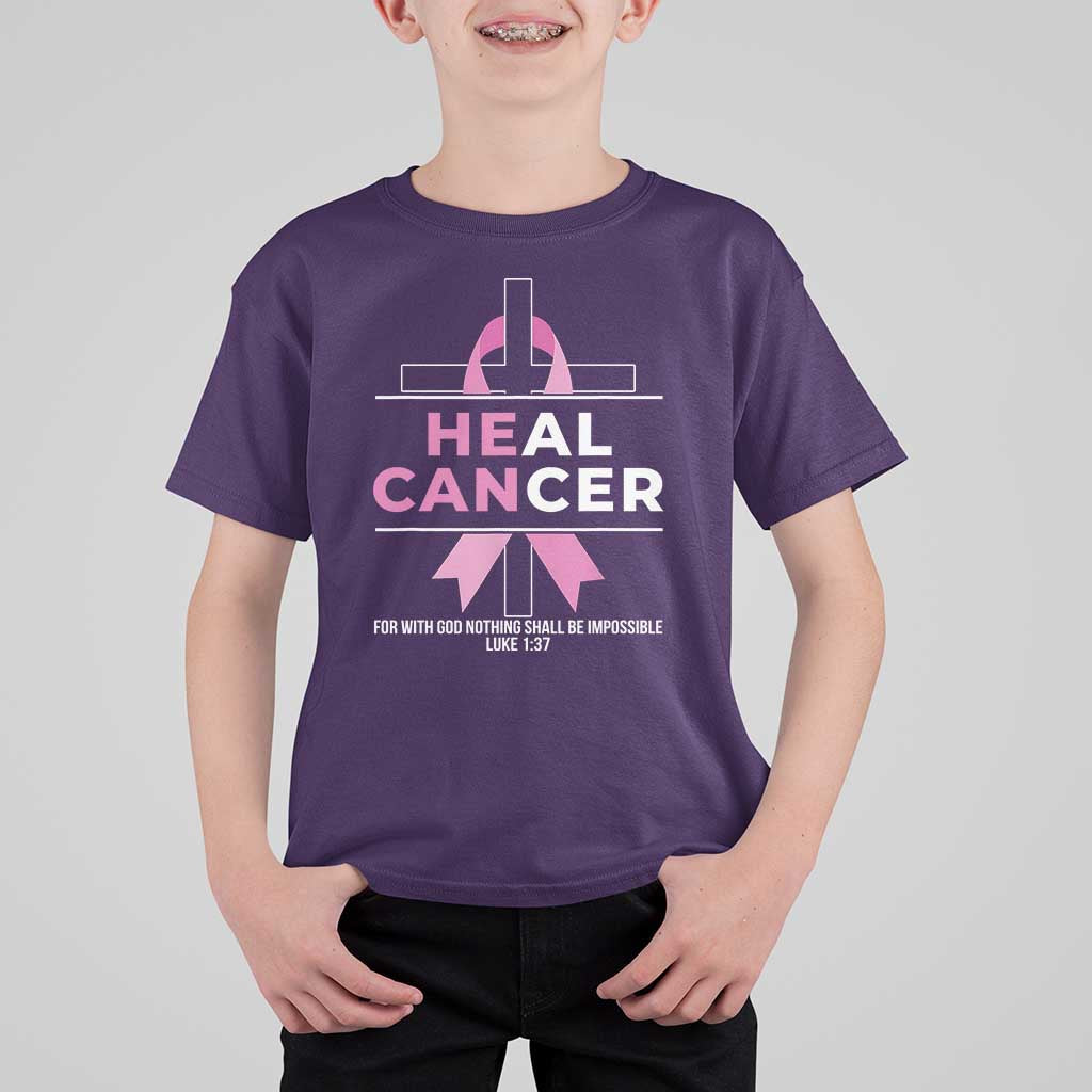 Male Breast Cancer T Shirt For Kid He Can Heal Cancer Christian Pink Ribbon - Wonder Print Shop