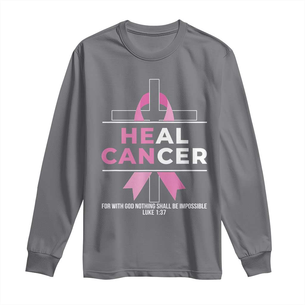 Male Breast Cancer Long Sleeve Shirt He Can Heal Cancer Christian Pink Ribbon - Wonder Print Shop