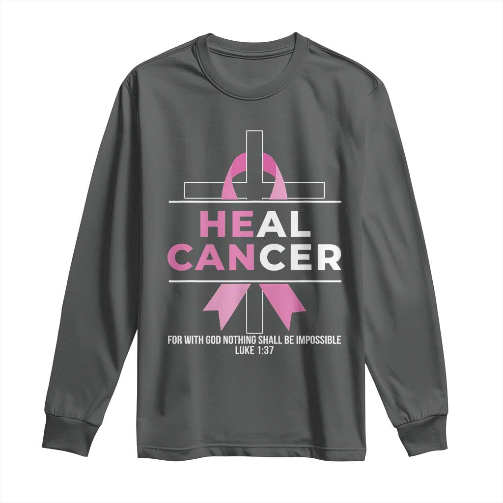 Male Breast Cancer Long Sleeve Shirt He Can Heal Cancer Christian Pink Ribbon - Wonder Print Shop