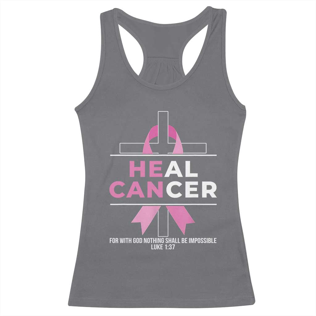 Male Breast Cancer Racerback Tank Top He Can Heal Cancer Christian Pink Ribbon - Wonder Print Shop