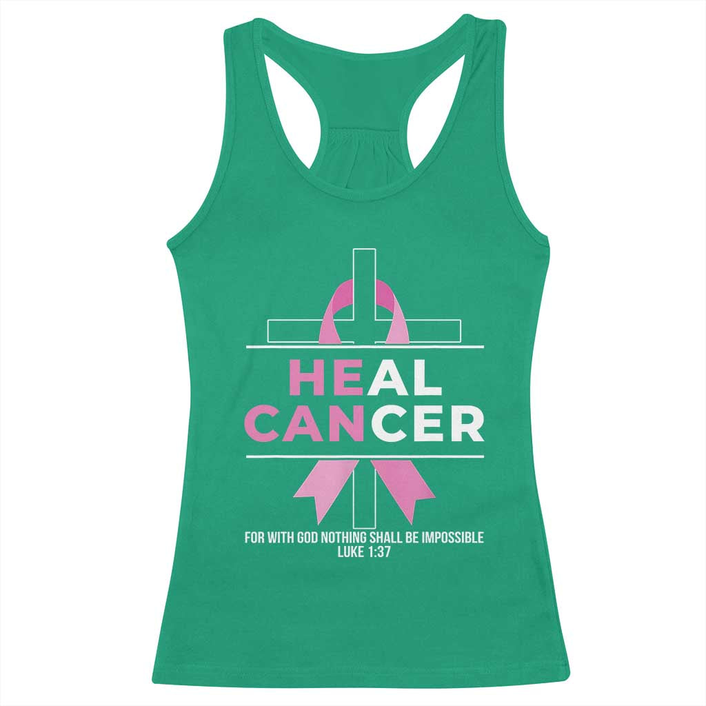 Male Breast Cancer Racerback Tank Top He Can Heal Cancer Christian Pink Ribbon - Wonder Print Shop