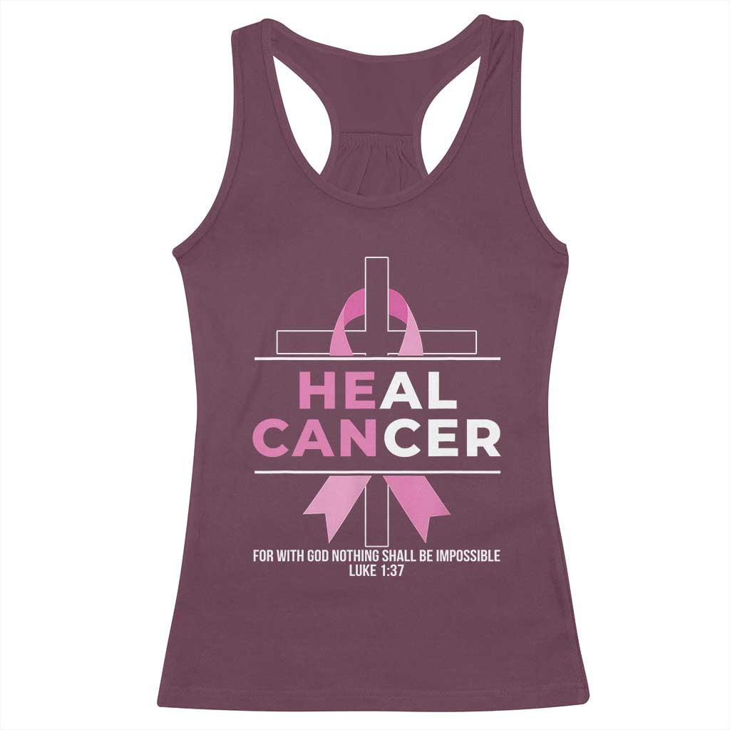 Male Breast Cancer Racerback Tank Top He Can Heal Cancer Christian Pink Ribbon - Wonder Print Shop