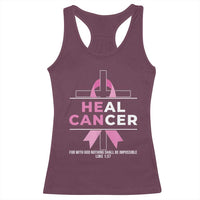Male Breast Cancer Racerback Tank Top He Can Heal Cancer Christian Pink Ribbon - Wonder Print Shop