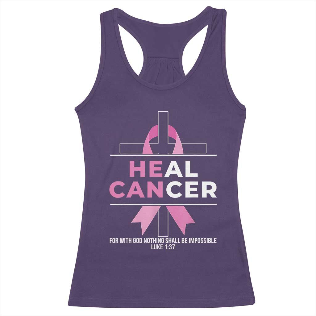 Male Breast Cancer Racerback Tank Top He Can Heal Cancer Christian Pink Ribbon - Wonder Print Shop