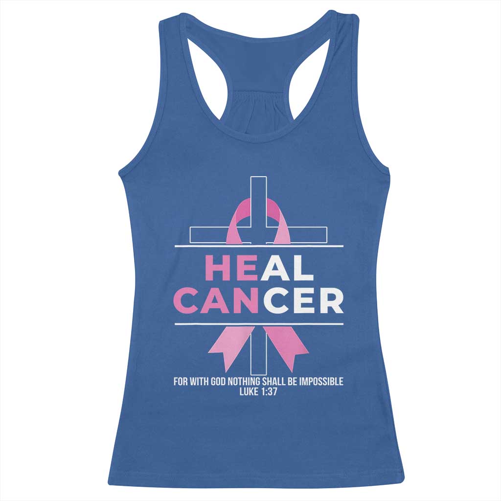 Male Breast Cancer Racerback Tank Top He Can Heal Cancer Christian Pink Ribbon - Wonder Print Shop