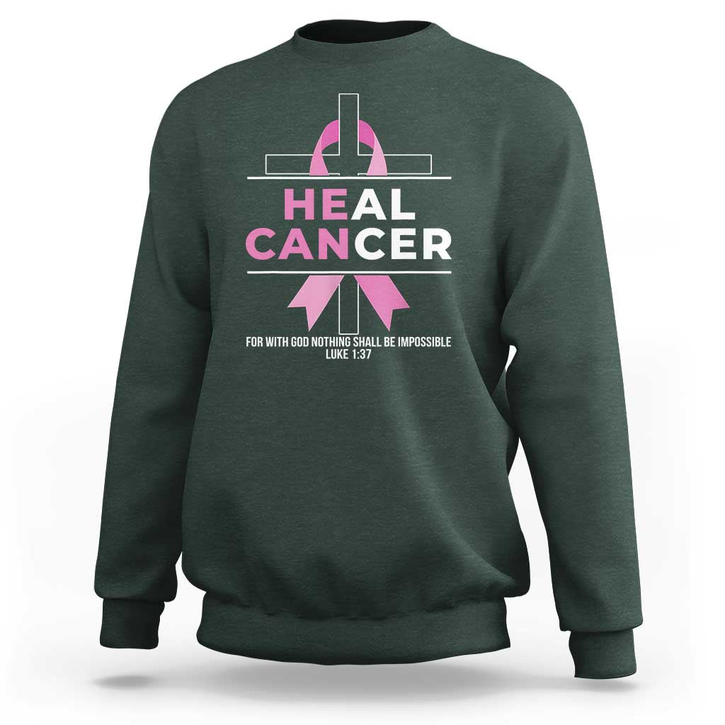Male Breast Cancer Sweatshirt He Can Heal Cancer Christian Pink Ribbon - Wonder Print Shop