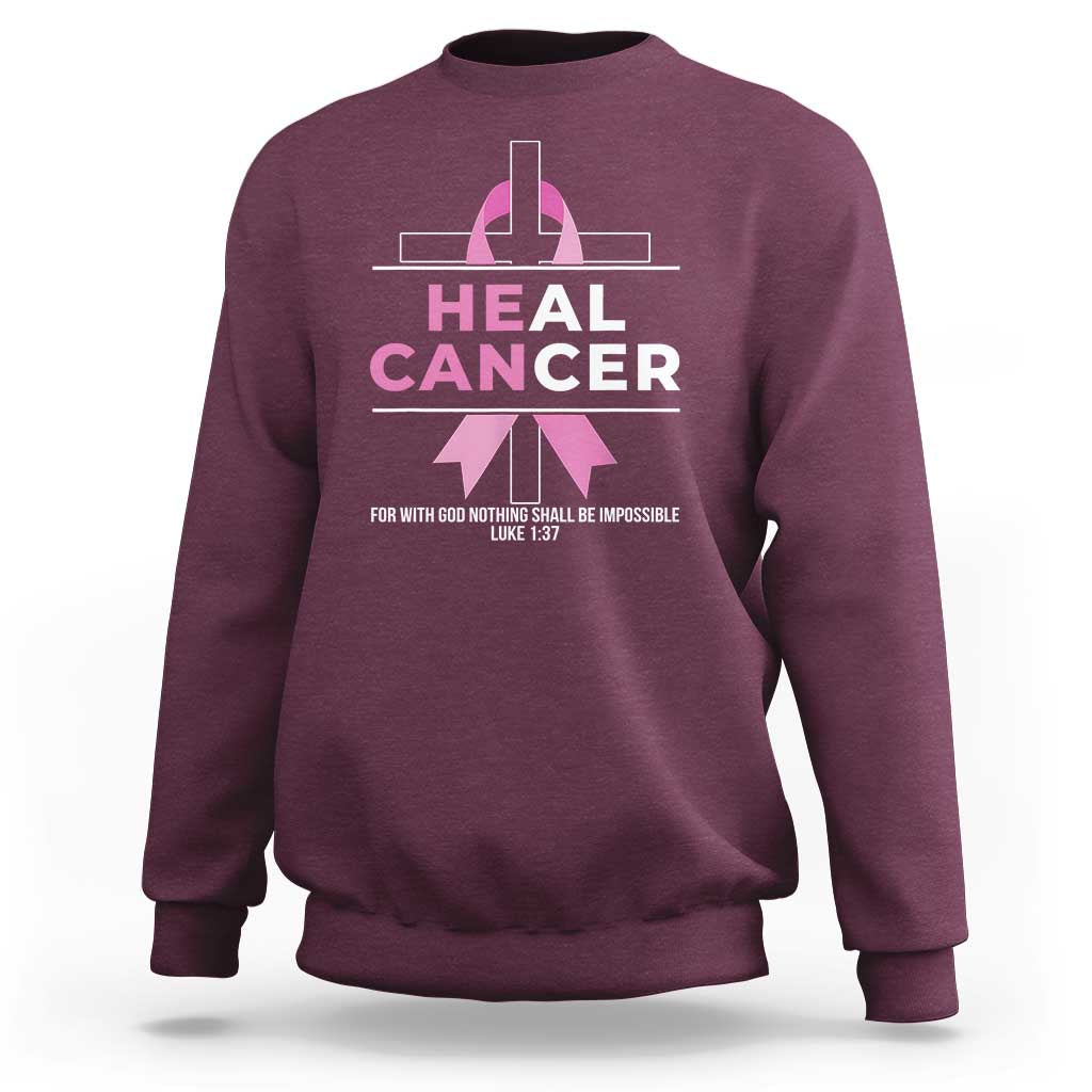 Male Breast Cancer Sweatshirt He Can Heal Cancer Christian Pink Ribbon - Wonder Print Shop