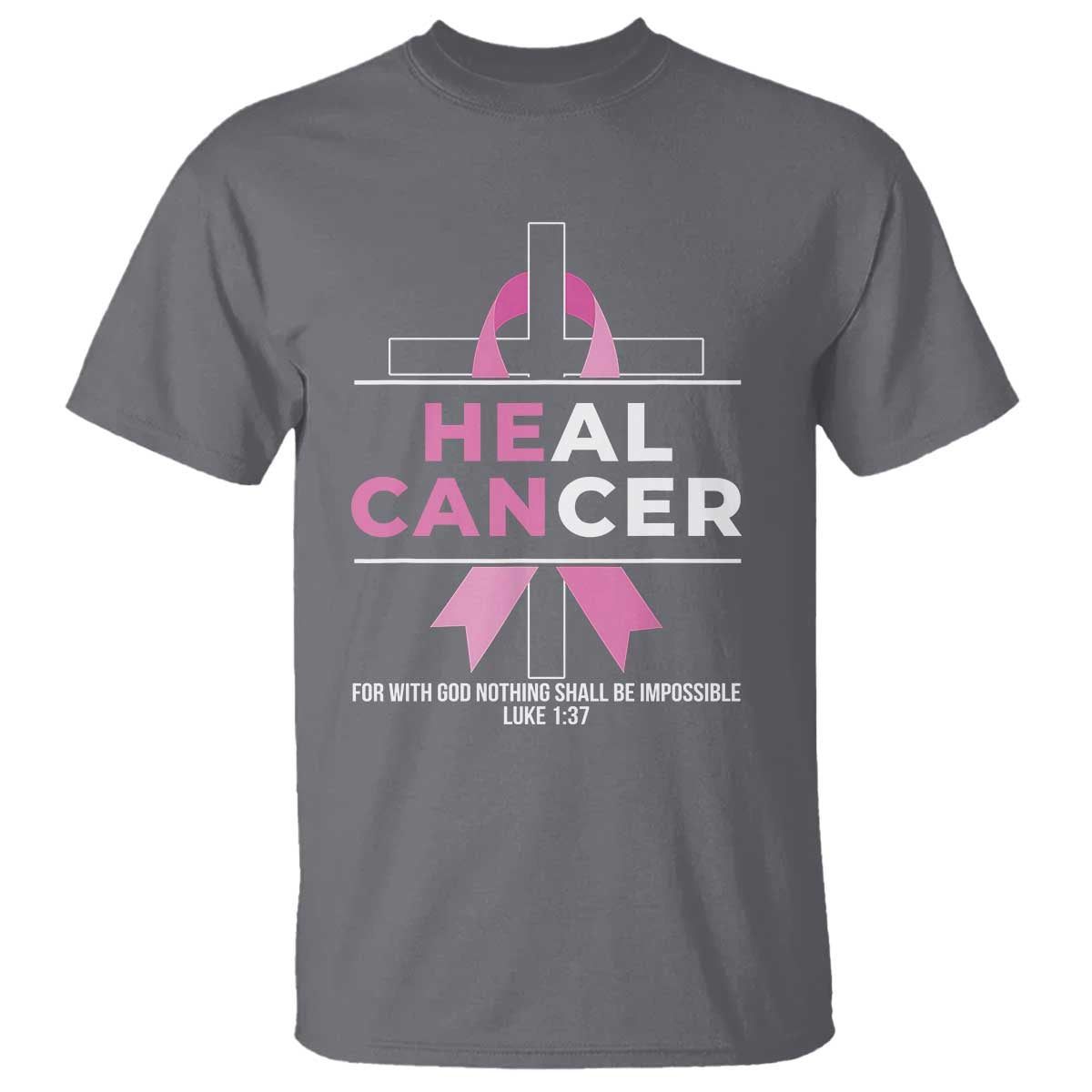 Male Breast Cancer T Shirt He Can Heal Cancer Christian Pink Ribbon - Wonder Print Shop