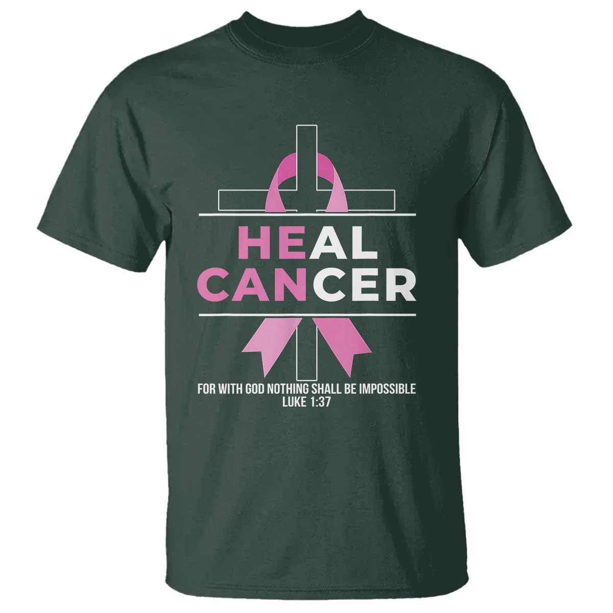 Male Breast Cancer T Shirt He Can Heal Cancer Christian Pink Ribbon - Wonder Print Shop