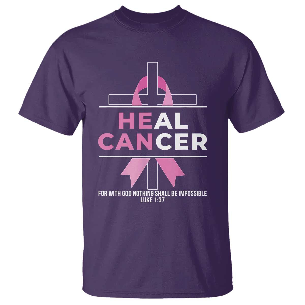Male Breast Cancer T Shirt He Can Heal Cancer Christian Pink Ribbon - Wonder Print Shop