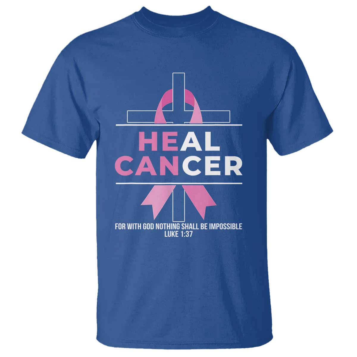 Male Breast Cancer T Shirt He Can Heal Cancer Christian Pink Ribbon - Wonder Print Shop
