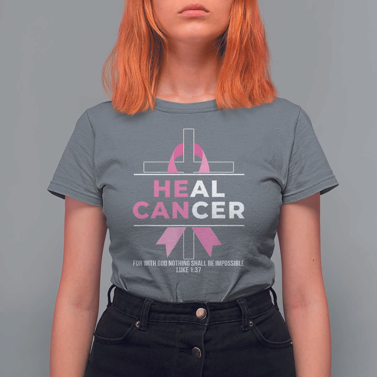 Male Breast Cancer T Shirt For Women He Can Heal Cancer Christian Pink Ribbon - Wonder Print Shop