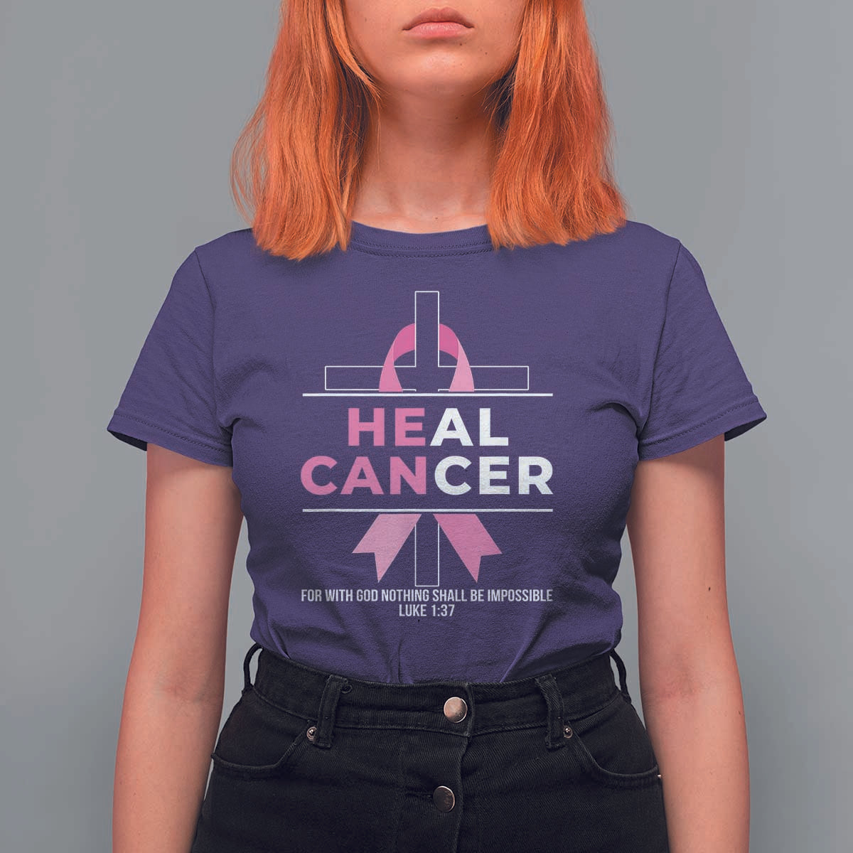 Male Breast Cancer T Shirt For Women He Can Heal Cancer Christian Pink Ribbon - Wonder Print Shop