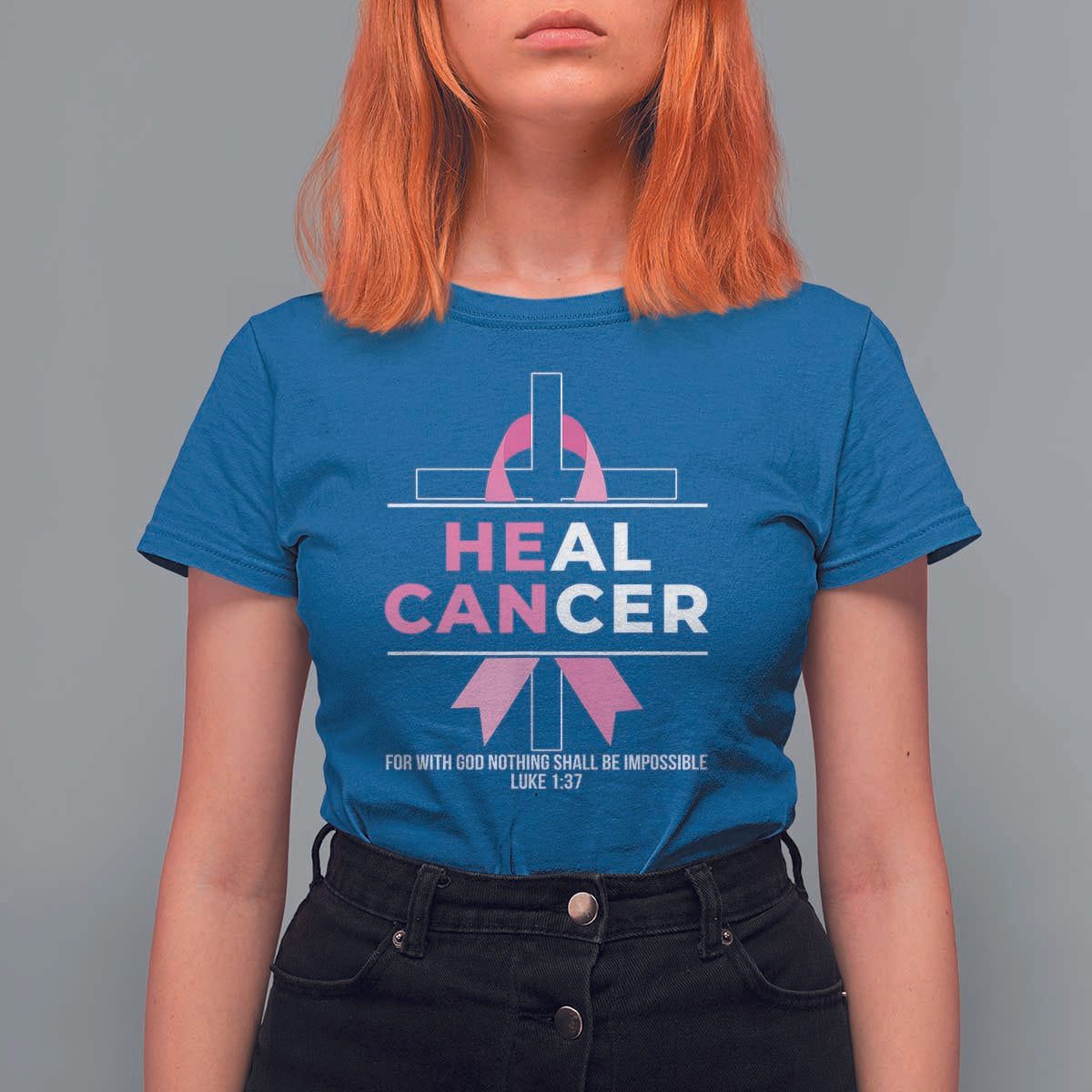 Male Breast Cancer T Shirt For Women He Can Heal Cancer Christian Pink Ribbon - Wonder Print Shop