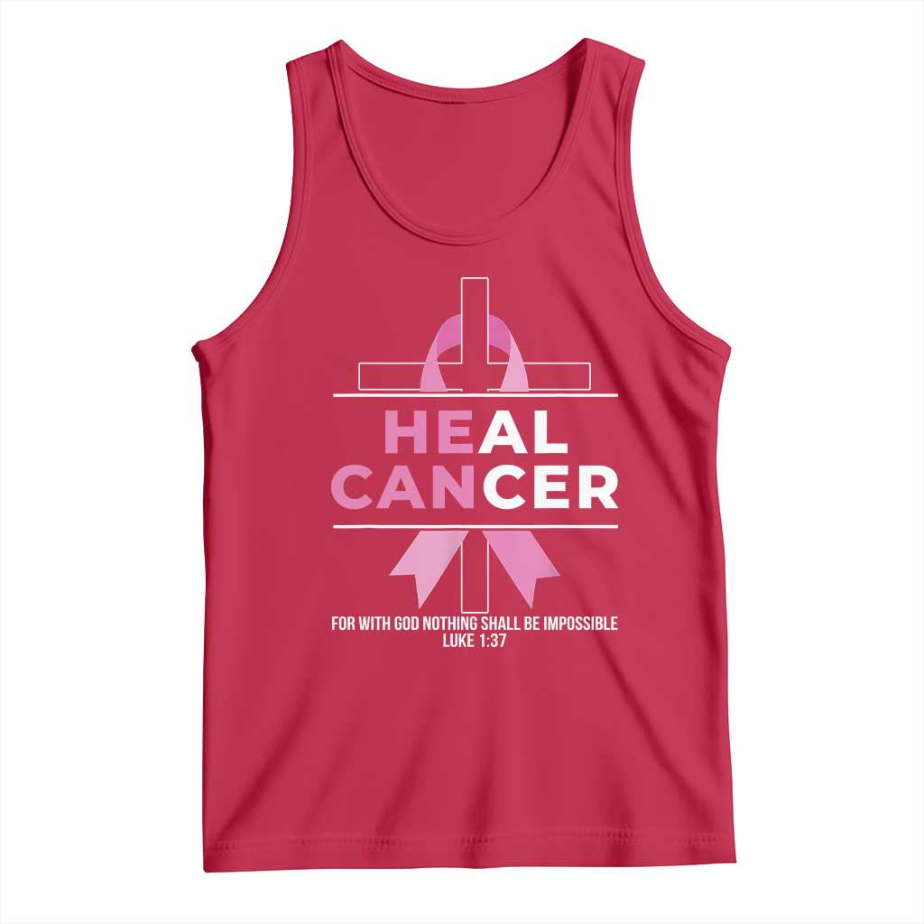 Male Breast Cancer Tank Top He Can Heal Cancer Christian Pink Ribbon - Wonder Print Shop