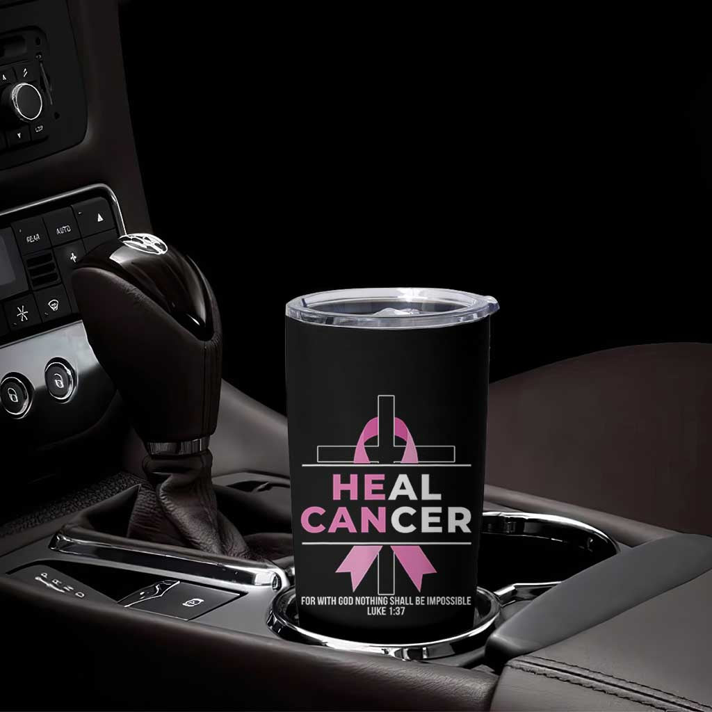 Male Breast Cancer Tumbler Cup He Can Heal Cancer Christian Pink Ribbon - Wonder Print Shop