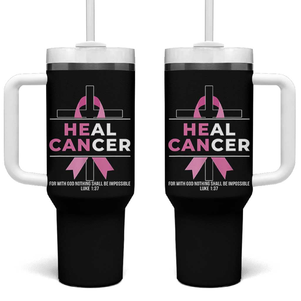 Male Breast Cancer Tumbler With Handle He Can Heal Cancer Christian Pink Ribbon - Wonder Print Shop