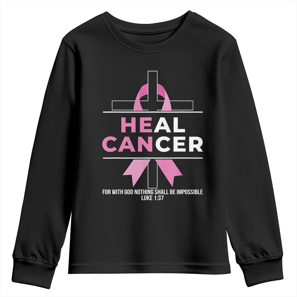 Male Breast Cancer Youth Sweatshirt He Can Heal Cancer Christian Pink Ribbon - Wonder Print Shop