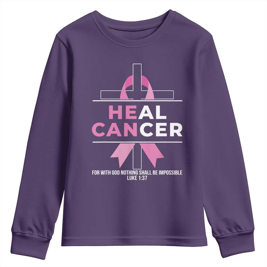 Male Breast Cancer Youth Sweatshirt He Can Heal Cancer Christian Pink Ribbon - Wonder Print Shop