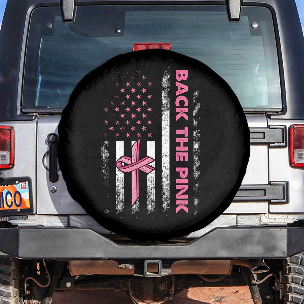 Breast Cancer Awareness Spare Tire Cover Back The Pink Warrior American Flag - Wonder Print Shop