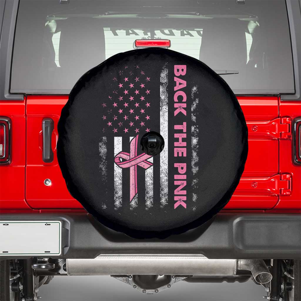 Breast Cancer Awareness Spare Tire Cover Back The Pink Warrior American Flag - Wonder Print Shop