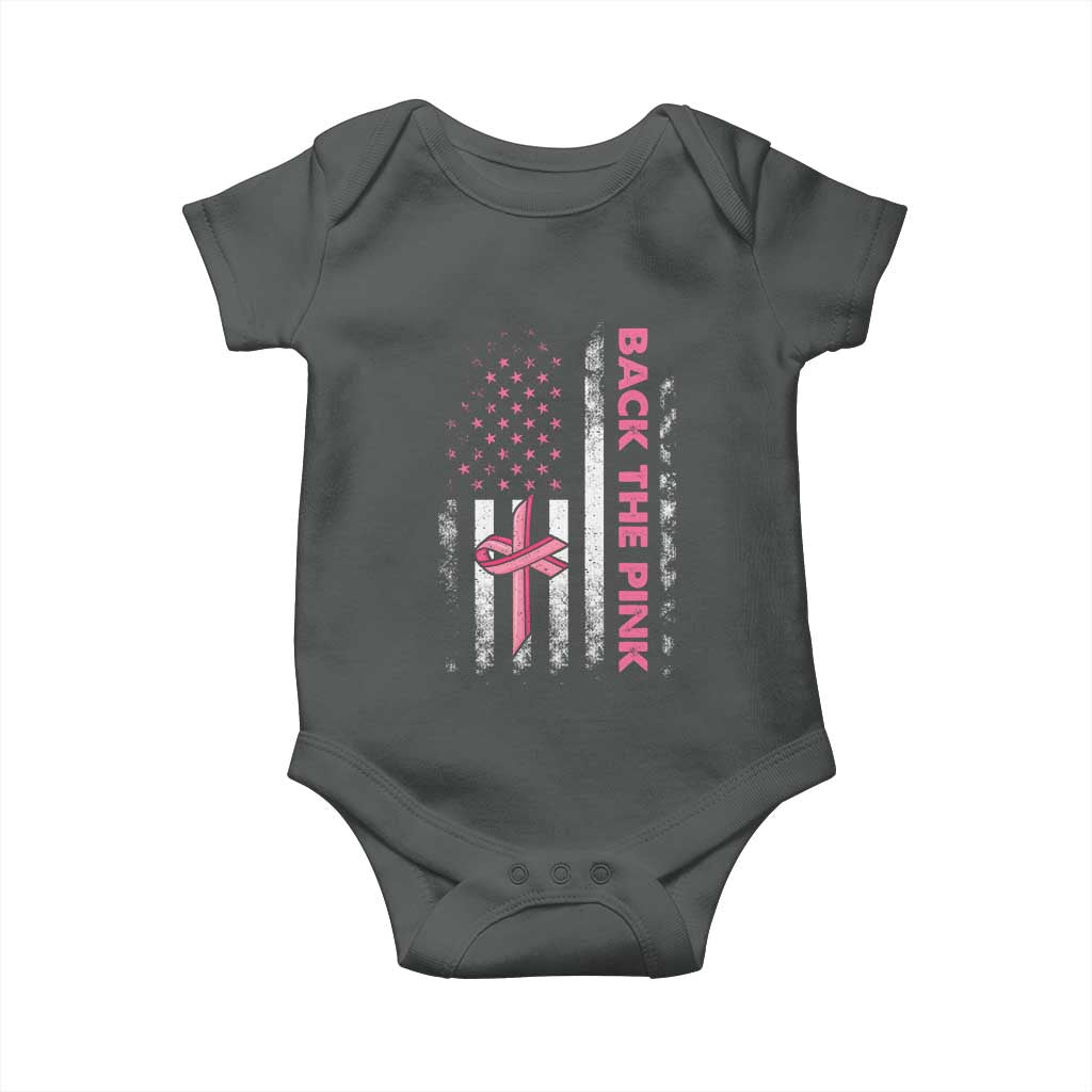Breast Cancer Awareness Baby Onesie Back The Pink Warrior American Flag - Wonder Print Shop