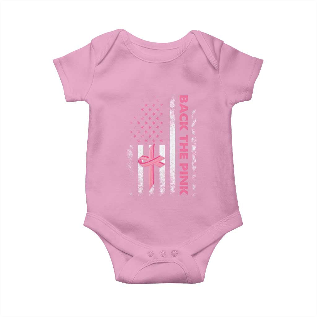 Breast Cancer Awareness Baby Onesie Back The Pink Warrior American Flag - Wonder Print Shop