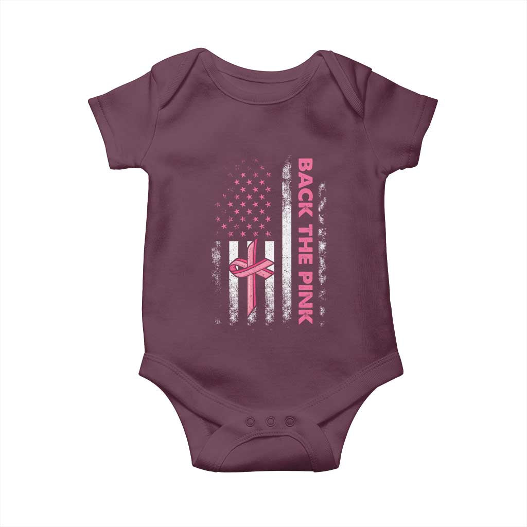 Breast Cancer Awareness Baby Onesie Back The Pink Warrior American Flag - Wonder Print Shop