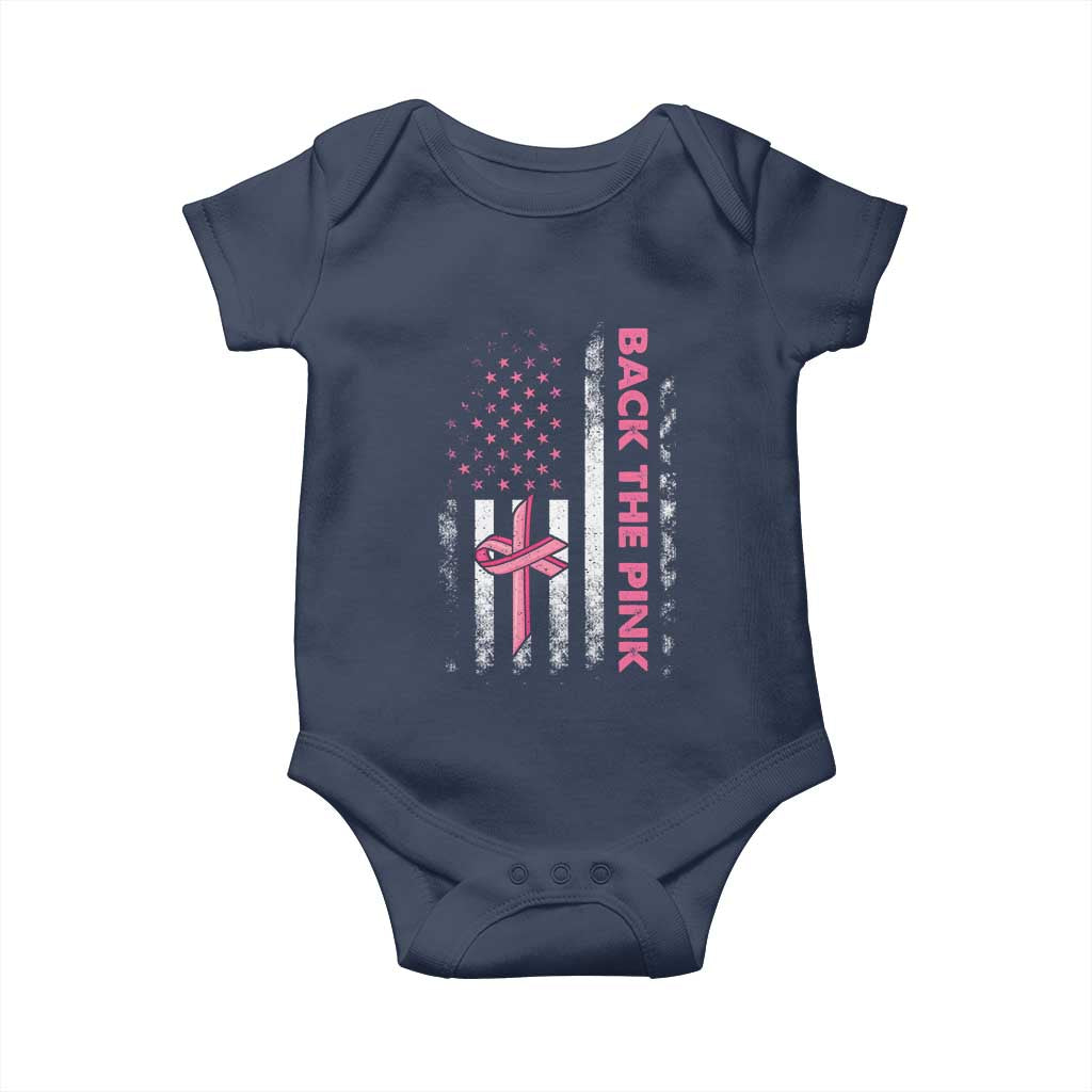 Breast Cancer Awareness Baby Onesie Back The Pink Warrior American Flag - Wonder Print Shop