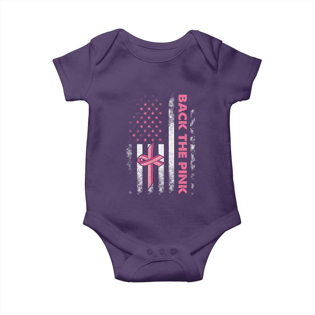 Breast Cancer Awareness Baby Onesie Back The Pink Warrior American Flag - Wonder Print Shop