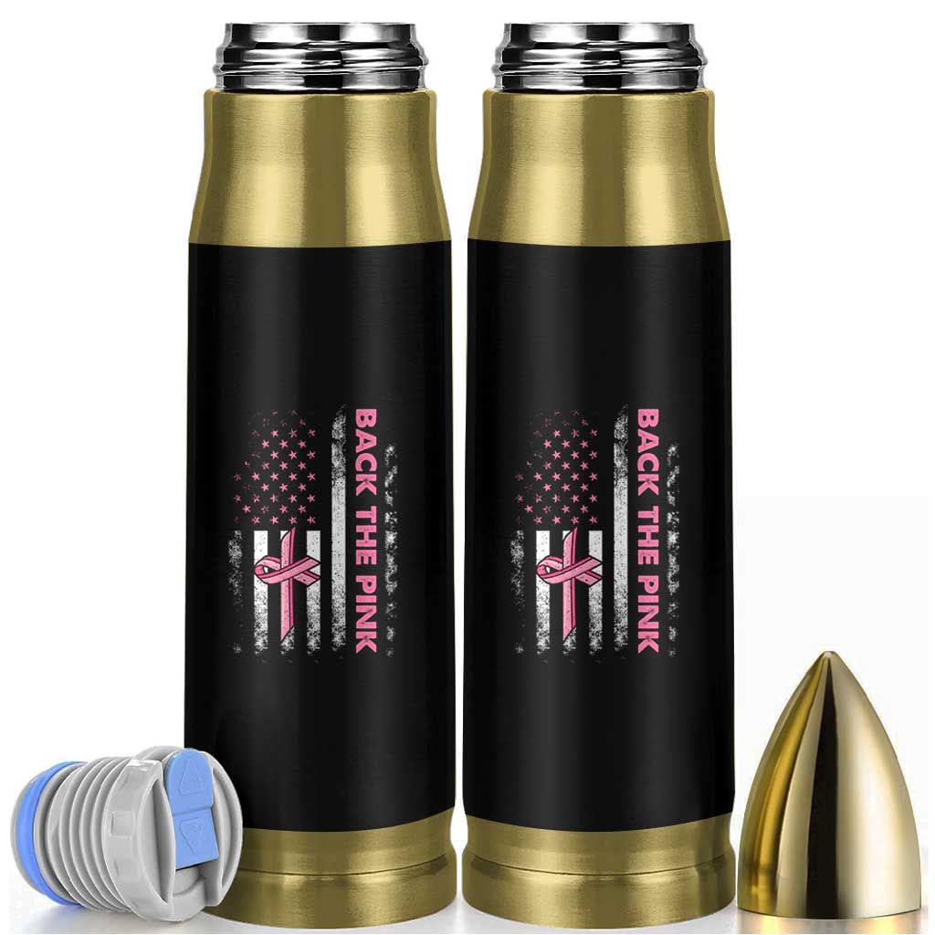 Breast Cancer Awareness Bullet Tumbler Back The Pink Warrior American Flag - Wonder Print Shop