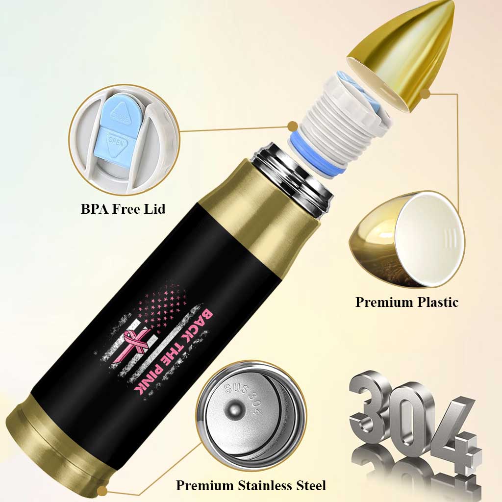 Breast Cancer Awareness Bullet Tumbler Back The Pink Warrior American Flag - Wonder Print Shop