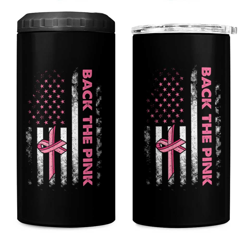 Breast Cancer Awareness 4 in 1 Can Cooler Tumbler Back The Pink Warrior American Flag - Wonder Print Shop