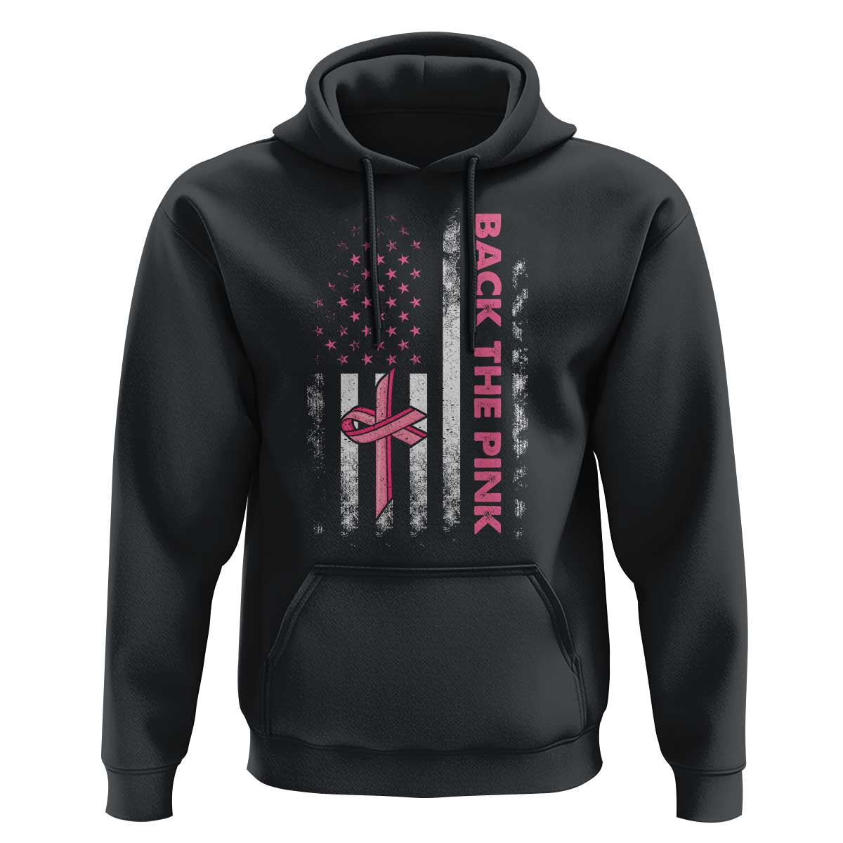 Breast Cancer Awareness Hoodie Back The Pink Warrior American Flag - Wonder Print Shop