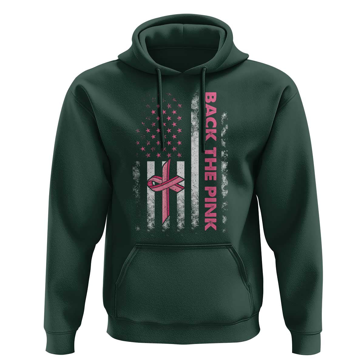 Breast Cancer Awareness Hoodie Back The Pink Warrior American Flag - Wonder Print Shop